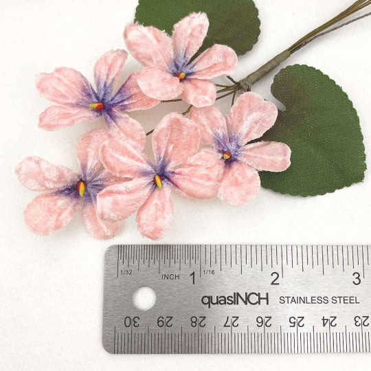 Spray of 5 Light Pink + Blueish Purple Velvet Violets ~ Czech Republic