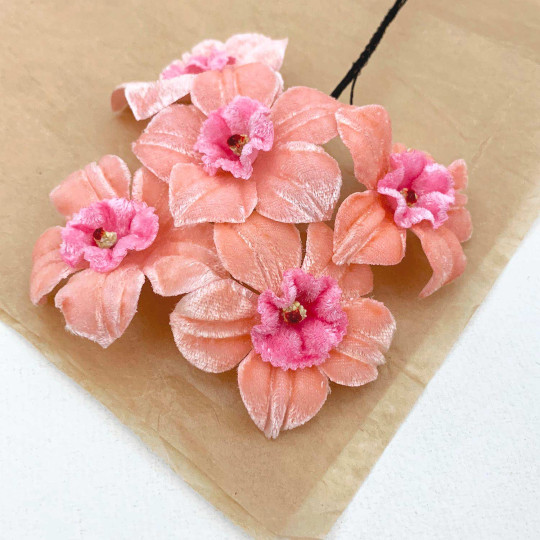5 Velvet Fabric Narcissus ~ Czech Republic ~ Pink Mix