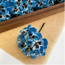 Bundle of Small Velvet Pansies ~ Blue + White ~ 12 Craft Stems