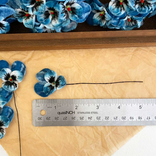 Bundle of Small Velvet Pansies ~ Blue + White ~ 12 Craft Stems