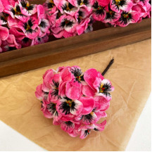Bundle of Small Velvet Pansies ~ Bright Pink + White ~ 12 Craft Stems