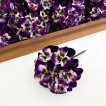 Bundle of Small Velvet Pansies ~ Dark Purple + Yellow ~ 12 Craft Stems