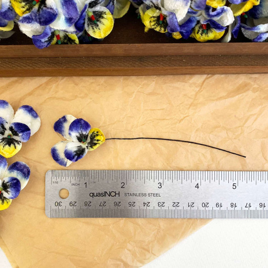 Bundle of Small Velvet Pansies ~ Johnny Jump Up Blue + Yellow ~ 12 Craft Stems