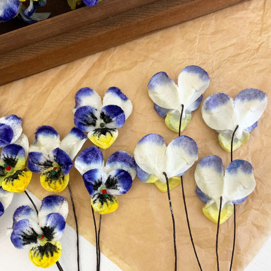 Bundle of Small Velvet Pansies ~ Johnny Jump Up Blue + Yellow ~ 12 Craft Stems