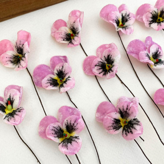 Bundle of Small Velvet Pansies ~ Lavender Purple + Yellow ~ 12 Craft Stems