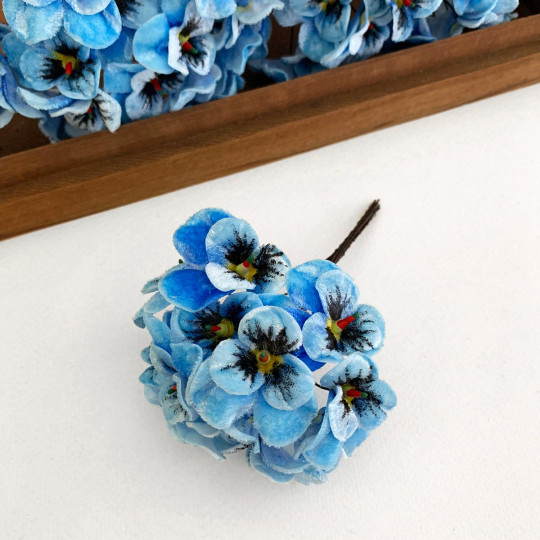 Bundle of Small Velvet Pansies ~ Blue Mix ~ 12 Craft Stems