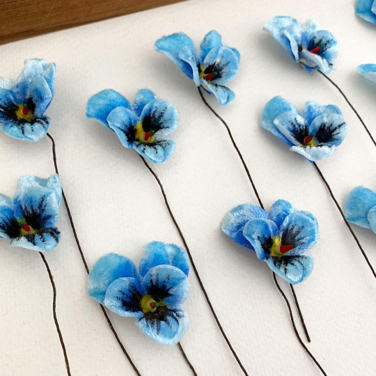 Bundle of Small Velvet Pansies ~ Blue Mix ~ 12 Craft Stems