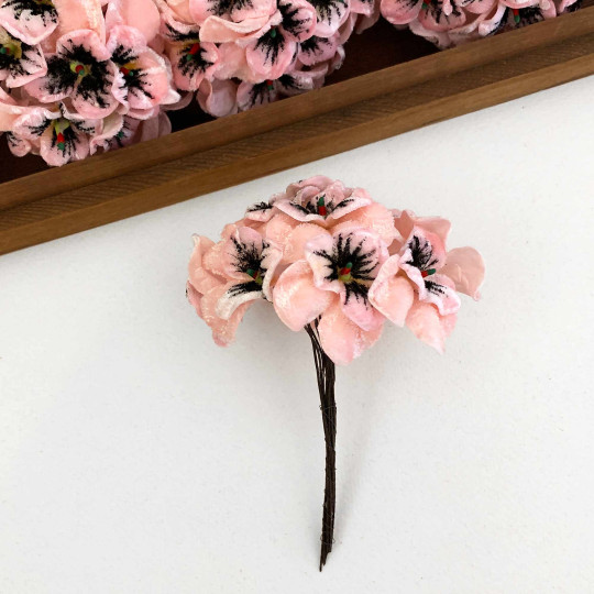 Bundle of Small Velvet Pansies ~ Light Pink ~ 12 Craft Stems