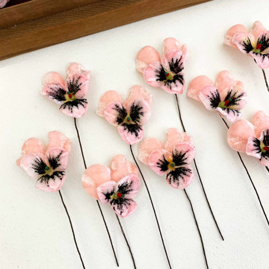 Bundle of Small Velvet Pansies ~ Light Pink ~ 12 Craft Stems