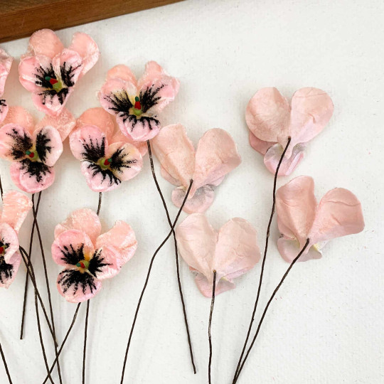 Bundle of Small Velvet Pansies ~ Light Pink ~ 12 Craft Stems
