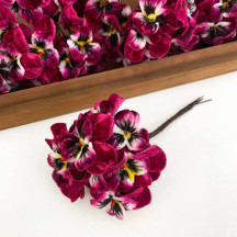 Bundle of Small Velvet Pansies ~ Magenta + Yellow ~ 12 Craft Stems