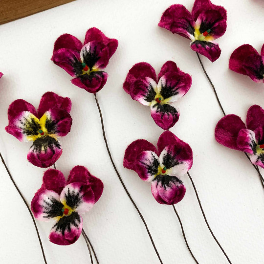 Bundle of Small Velvet Pansies ~ Magenta + Yellow ~ 12 Craft Stems