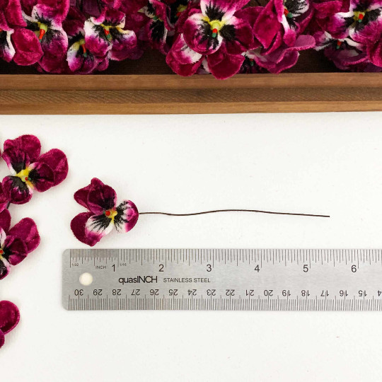 Bundle of Small Velvet Pansies ~ Magenta + Yellow ~ 12 Craft Stems