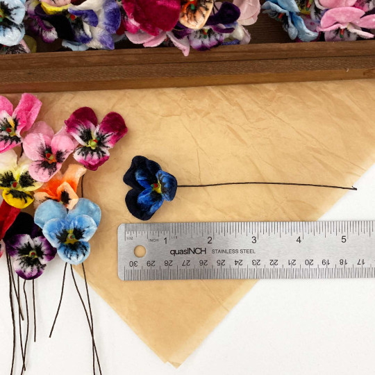 Bundle of Small Velvet Pansies ~ Mixed Colors ~ 12 Craft Stems