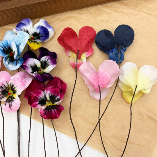 Bundle of Small Velvet Pansies ~ Mixed Colors ~ 12 Craft Stems