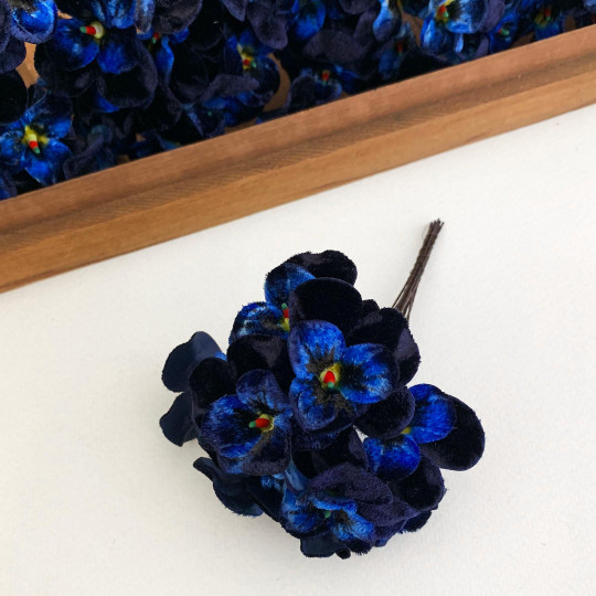 Bundle of Small Velvet Pansies ~ Navy Blue Mix ~ 12 Craft Stems