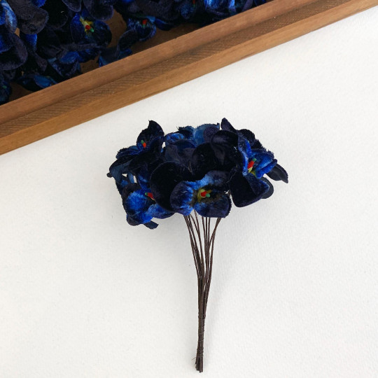 Bundle of Small Velvet Pansies ~ Navy Blue Mix ~ 12 Craft Stems