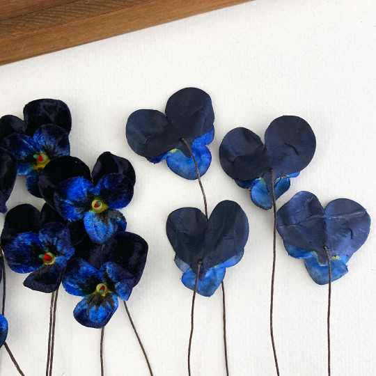 Bundle of Small Velvet Pansies ~ Navy Blue Mix ~ 12 Craft Stems
