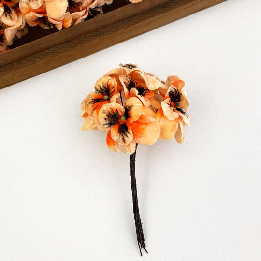 Bundle of Small Velvet Pansies ~ Peach + Orange ~ 12 Craft Stems