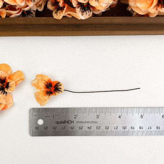 Bundle of Small Velvet Pansies ~ Peach + Orange ~ 12 Craft Stems