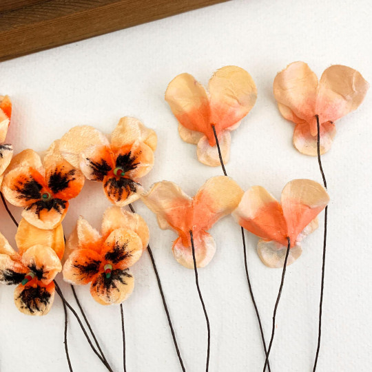Bundle of Small Velvet Pansies ~ Peach + Orange ~ 12 Craft Stems