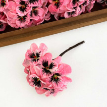 Bundle of Small Velvet Pansies ~ Pink ~ 12 Craft Stems
