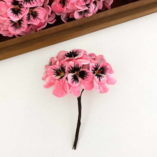 Bundle of Small Velvet Pansies ~ Pink ~ 12 Craft Stems