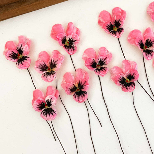 Bundle of Small Velvet Pansies ~ Pink ~ 12 Craft Stems