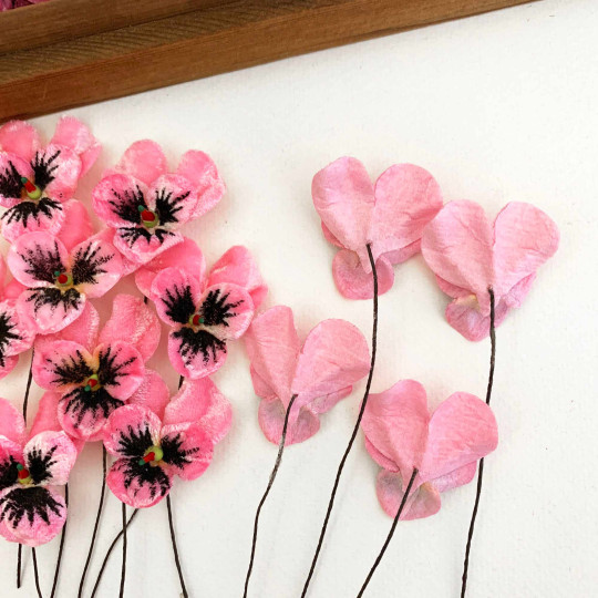 Bundle of Small Velvet Pansies ~ Pink ~ 12 Craft Stems