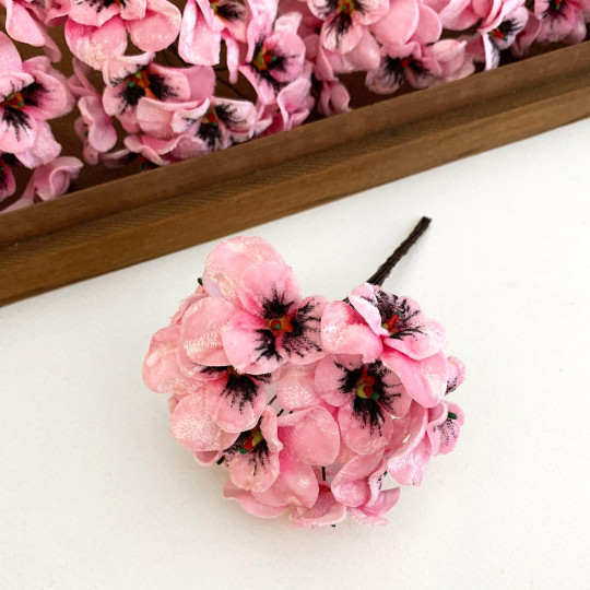 Bundle of Small Velvet Pansies ~ Light Pink + Medium Pink ~ 12 Craft Stems