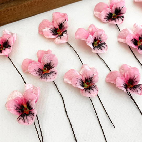 Bundle of Small Velvet Pansies ~ Light Pink + Medium Pink ~ 12 Craft Stems