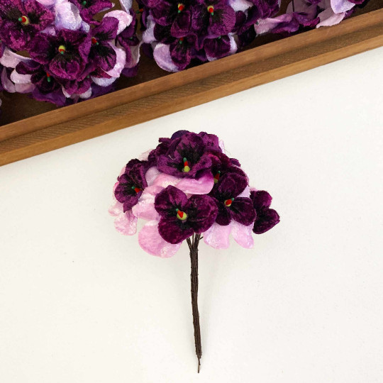 Bundle of Small Velvet Pansies ~ Dark Purple + Light Purple ~ 12 Craft Stems