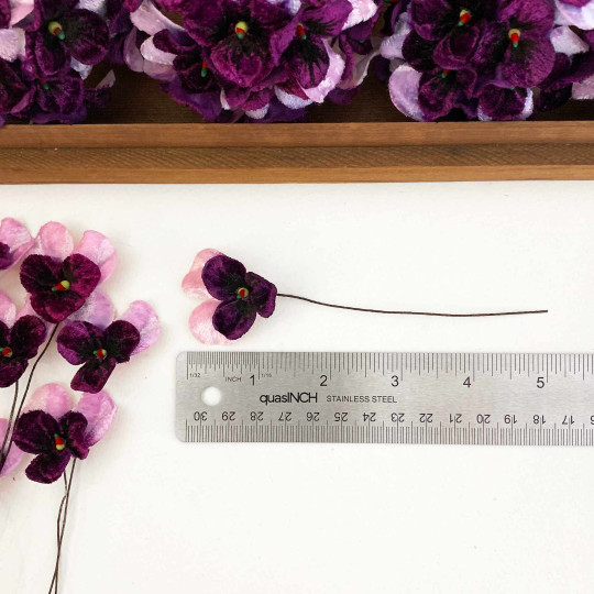 Bundle of Small Velvet Pansies ~ Dark Purple + Light Purple ~ 12 Craft Stems