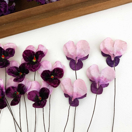 Bundle of Small Velvet Pansies ~ Dark Purple + Light Purple ~ 12 Craft Stems