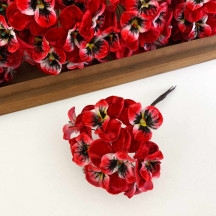 Bundle of Small Velvet Pansies ~ Red + Yellow ~ 12 Craft Stems