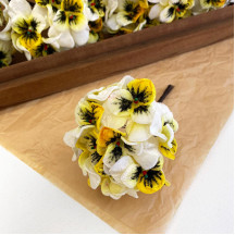 Bundle of Small Velvet Pansies ~ Yellow Mix ~ 12 Craft Stems