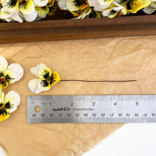 Bundle of Small Velvet Pansies ~ Yellow Mix ~ 12 Craft Stems