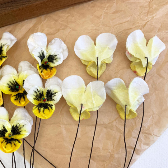 Bundle of Small Velvet Pansies ~ Yellow Mix ~ 12 Craft Stems