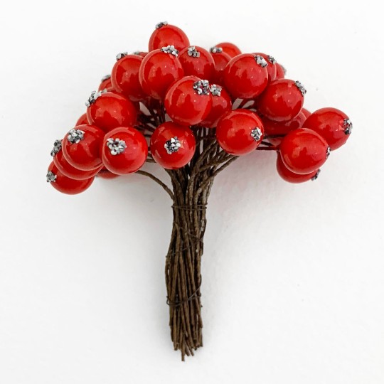36 Miniature Lacquered Red Berries with Textured Dots~ 3/8"