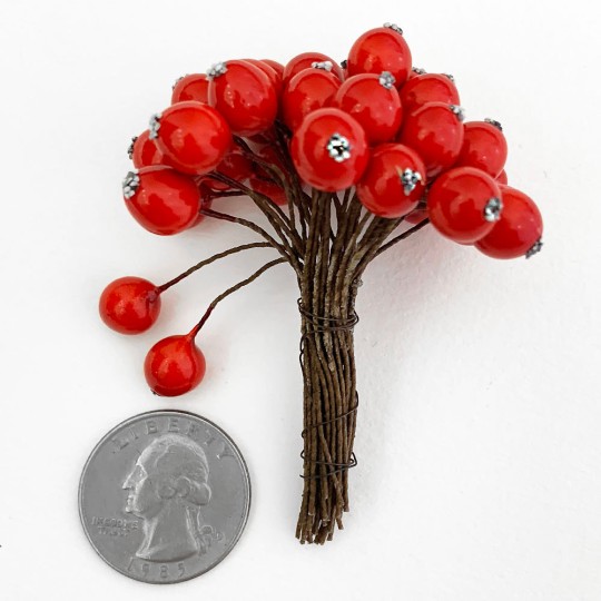 36 Miniature Lacquered Red Berries with Textured Dots~ 3/8"