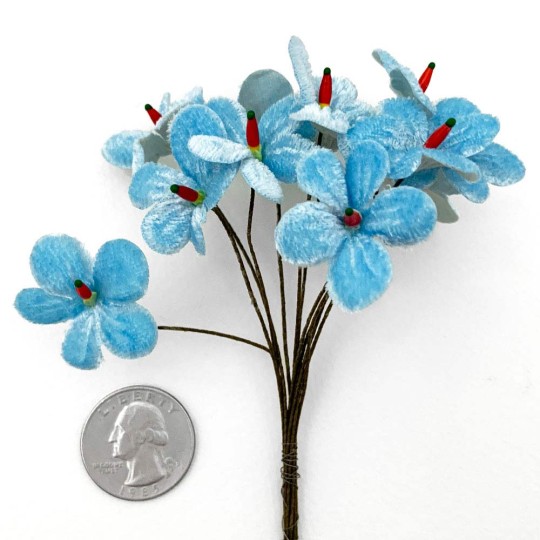 Bouquet of 12 Light Blue Velvet Forget Me Nots ~ Czech Republic