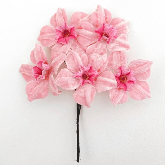 5 Velvet Fabric Narcissus ~ Czech Republic ~ Light Pink + Pink