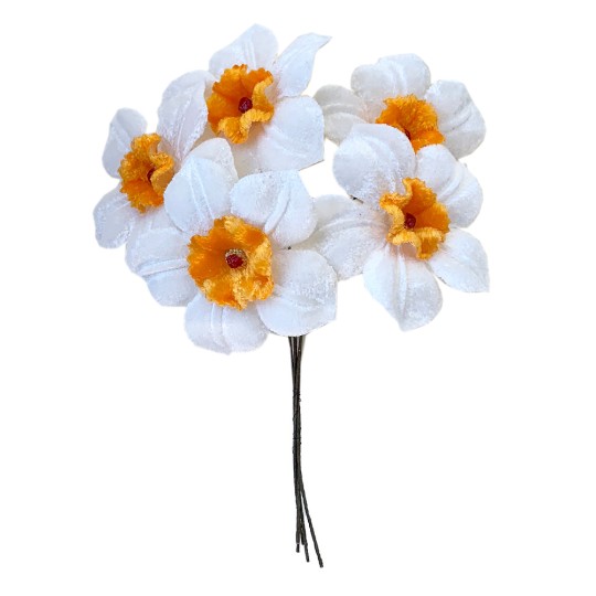 5 Velvet Fabric Narcissus ~ Czech Republic ~ White + Orange