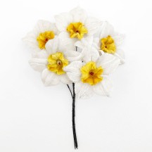5 Velvet Fabric Narcissus ~ Czech Republic ~ White + Yellow