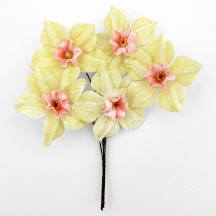 5 Velvet Fabric Narcissus ~ Czech Republic ~ Light Yellow + Pink