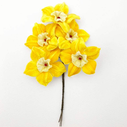 5 Velvet Fabric Narcissus ~ Czech Republic ~ Yellow + Light Yellow