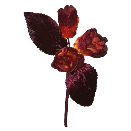 Vintage Millinery Flower Crepe 1 3/4" Open Rose Lot of3 w/ Velvet Leaves KU9 Red 
