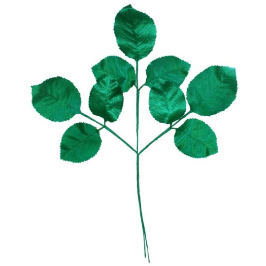 Sprig of Green Satin Rose Leaves ~ Vintage Germany