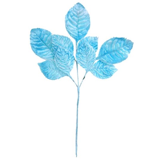 Sprig of Light Blue Ombre Velvet Rose Leaves ~ Vintage Japan