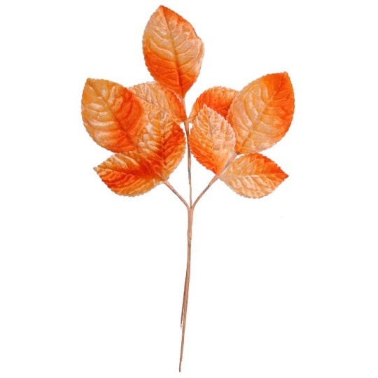 Sprig of Orange Ombre Velvet Rose Leaves ~ Vintage Japan